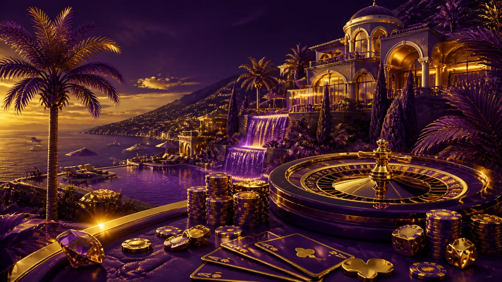 Stunning isometric render of casino items with glossy 3D textures for Villaspin